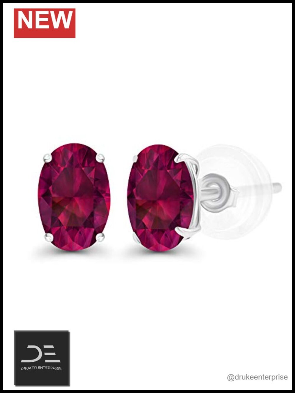 Solid 14K Gold Oval Created Ruby Stud Earrings Hypoallergenic for Women